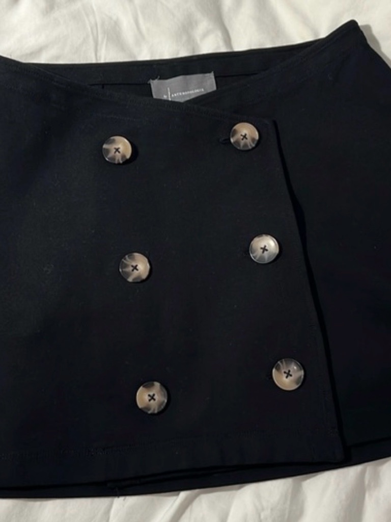 Anthropologie Black Double-Button Mini Skirt